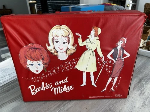 VTG Barbie & Midge Double Red Carrying Case for Dolls & Wardrobe 1964 Mattel