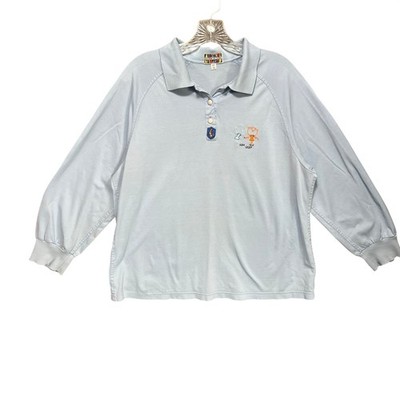 VTG Lee Dong Soo Sport Blue Long Sleeve Polo Shirt Golf Embroidery Sz L Korean
