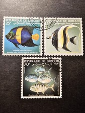 TIMBRE DJIBOUTI FAUNE POISSONS ANIMAUX N°527/529 OBLITÉRÉ CTO 1981