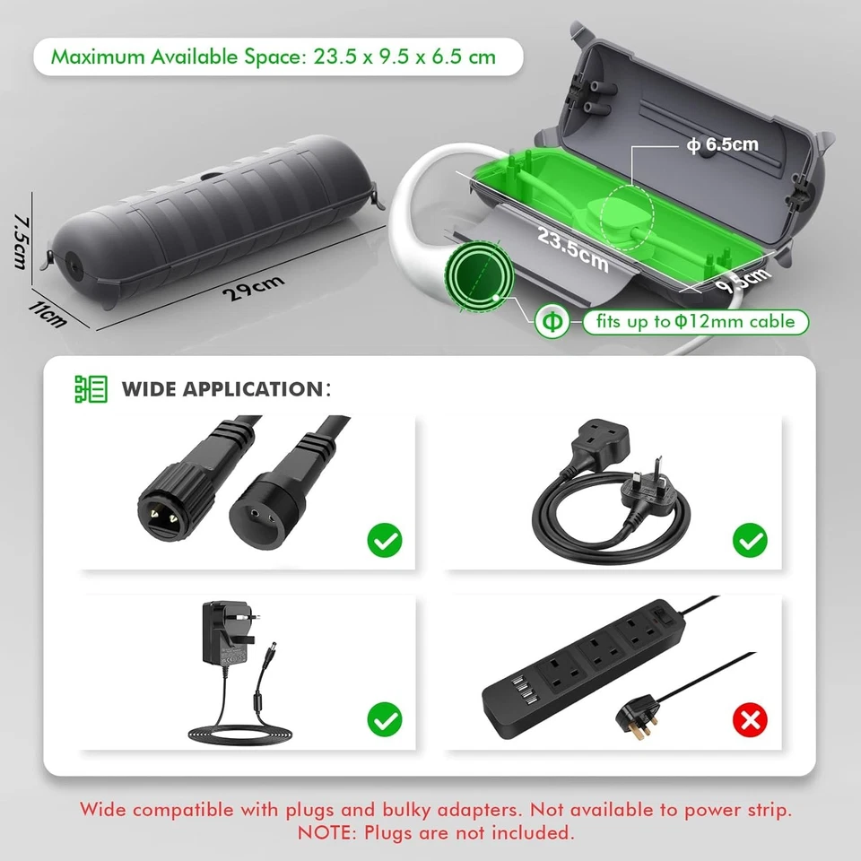 RESTMO Outdoor Extension Cords Cover, Weatherproof Extension Lead Cover, Gray - Image 3 of 4