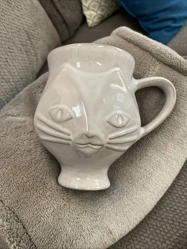 Jonathan Adler Cat Mug Cup Utopia 3D Raised Design Cat Face Light Gray Grey