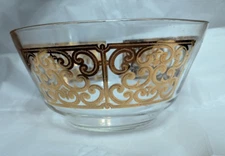 Georges Briard Gold Foil Large Glass Serving Bowl Mid Century Modern 10" X 5"