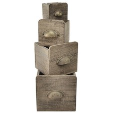 4er-Set Rustikale Holz Schubladen mit Griffen, Vielseitig Braun Gewischt -