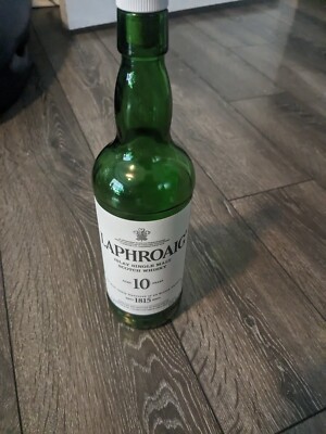 Empty Green 750 mL Bottle of Laphroaig Islay Single Malt Scotch Whiskey