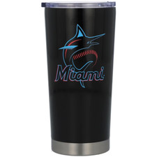 Miami Marlins Stainless Steel Tumbler 20oz. Black Blue Double-Wall Letterman
