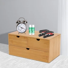 Bamboo Desk Organizer with 3 Drawers, Tabletop Storage Box No Assembly Required
