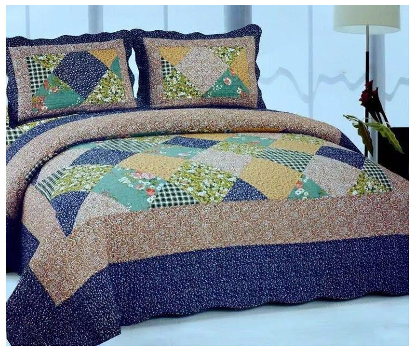 SkylineWears 3 Piece 100 Cotton Quilt Set Printed Quilted Bedspread