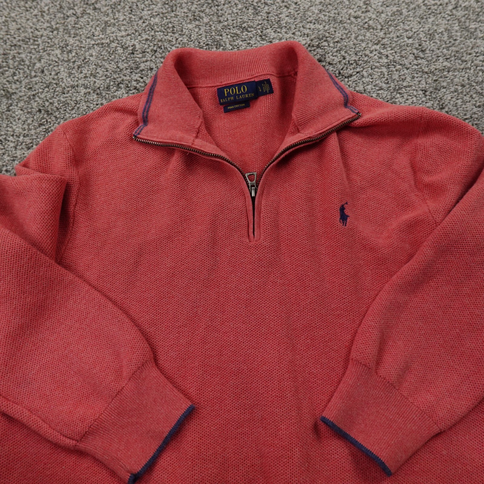 Ralph Lauren Polo Maglione Uomo L Rosso Pony Piqué Maglia Zip Pullover Felpa PRL