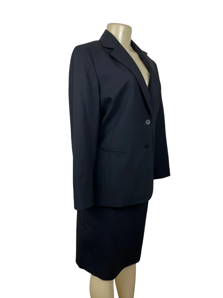 Conjunto de traje de negocios Lafayette 148 negro 2 piezas blazer talla 8 y falda mezcla de lana talla 10 Foto 3 de 4