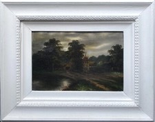 George Cole (1810-1883) FINE MOONLIT ENGLISH COUNTRY LANDSCAPE OIL PAINTING 2OF2