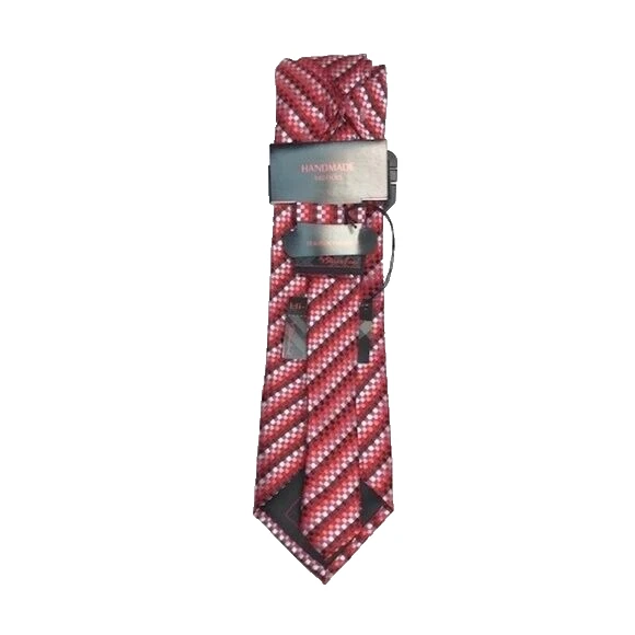 Steven Land Men's Tie & Hanky Burgundy Lavender Red Black White Plaids 3.5" Wide - Image 3 of 4