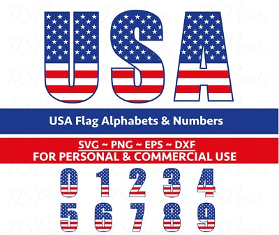 USA FLAG FONT Svg, Usa Flag Alphabets and numbers svg, Patriotic Svg, American