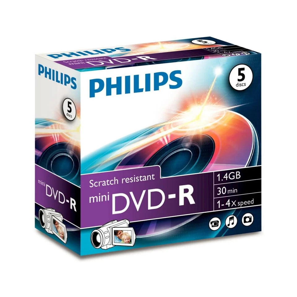 25x Philips 8cm Mini DVD-R 1,4 GB Rohlinge 30 Minuten max. 4x Speed im Jewelcase - Bild 2 von 2