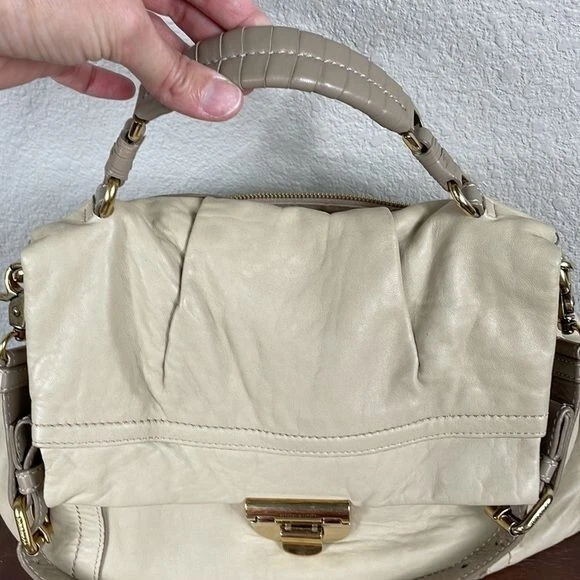 Bolso Cartera de Cuero Nina Ricci Liane Asa Superior Correa para el Hombro Crema Marfil Foto 4 de 4