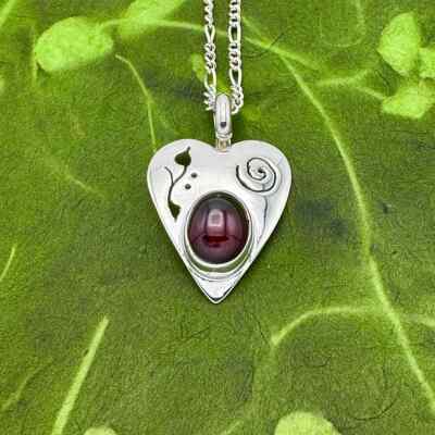 Sterling Silver Heart Garnet Necklace/ Handcrafted by Sassi LaMuth Jewelry
