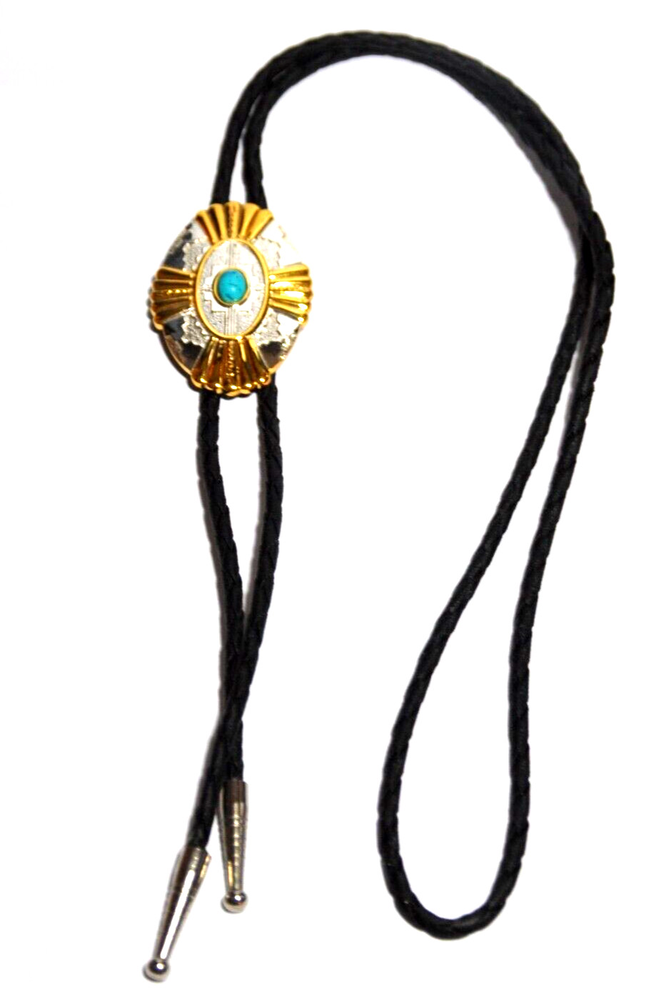 IVAN SOLID BRASS Bolo Tie Shield Silver Tone Turq… - image 4