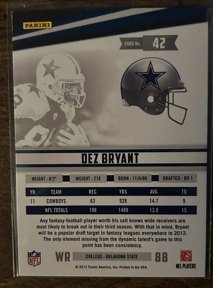 2012 Panini Rookies & Stars #42 Dez Bryant Dallas Cowboys - Image 2 of 2