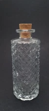 Clear Diamond Cut Vintage Style Glass Round Decorative Jar with Cork H = 5.75 in