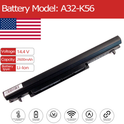 A32-K56 Battery for Asus K56CB-XX122H A56CA-XX064H N45SF-V2G-VX A56CA ...