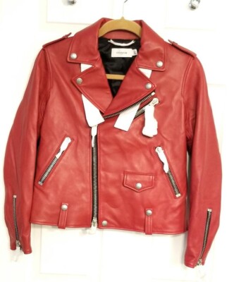 COACH 1941 ワインレッド レザージャケット Coach Red Cardinal Motorcycle Leather 58656 Jacket Size 0 US (XS