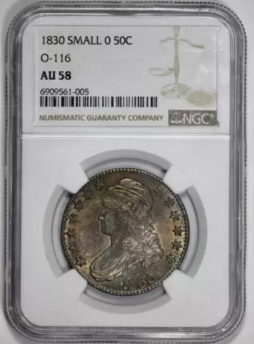 1830 Capped Bust 50c Half Dollar Small 0 NGC AU 58 O-116