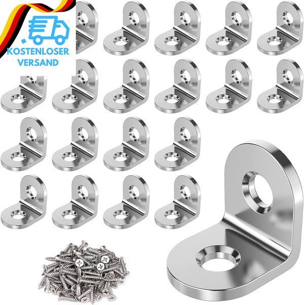 Vocibo® 20 StüCk Winkelverbinder, Metallwinkel 90 Grad 20X20Mm Edelstahl, Winkel-image