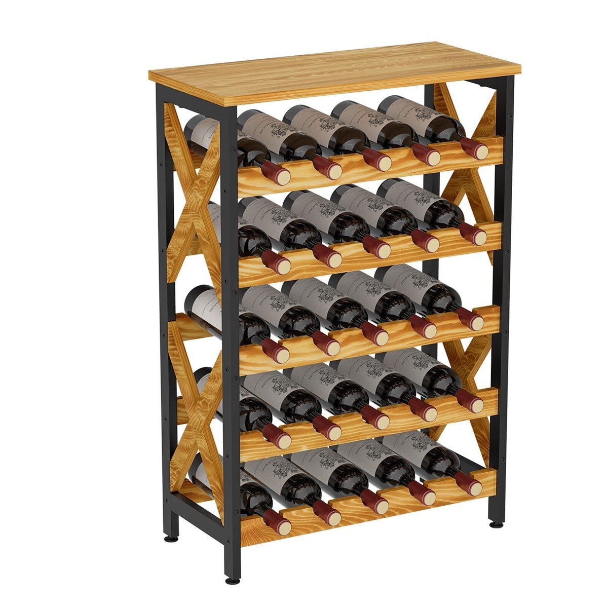 25 Bottle Wine Rack Freestanding Floor Rustic Wine Holder Stand 5