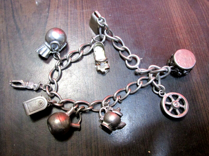 SILVER CHARM BRACELET .800 VINTAGE MID CENTURY OLD ORIGINAL JEWELRY ANTIQUE RARE