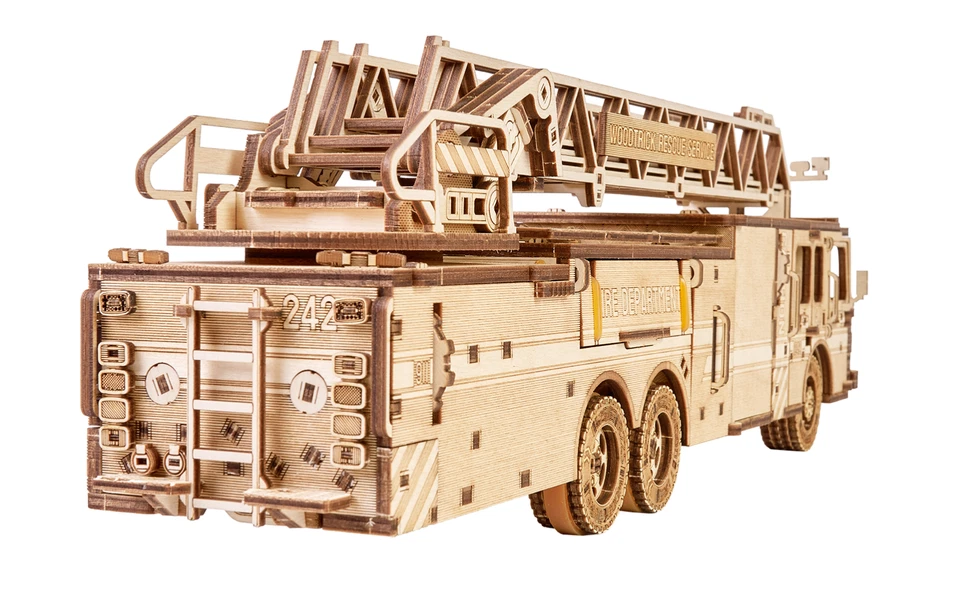 Truco de madera rescate camión de bomberos madera 3d modelo mecánico kit rompecabezas juguete hágalo usted mismo regalo Foto 4 de 4