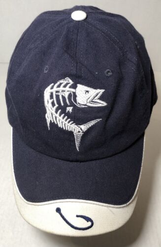Get Reel Get Fish Cap Hat W/ Embroidery Hook And Skeleton Navy Blue Adjustable - Picture 1 of 8