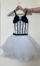 Girl's Weissman White Dress with Black Design and Built-in Leotard for Ballet