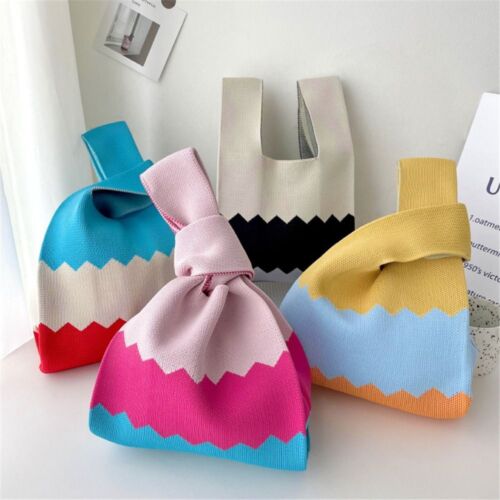 Girls Knot Handmade Shopping Bags Wrist Bag Tote Bag Knit Handbags - Foto 1 di 20