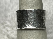 Vintage Sterling Silver 925 Hand Made Wide Band Hammered Design Ring Size 8.75.