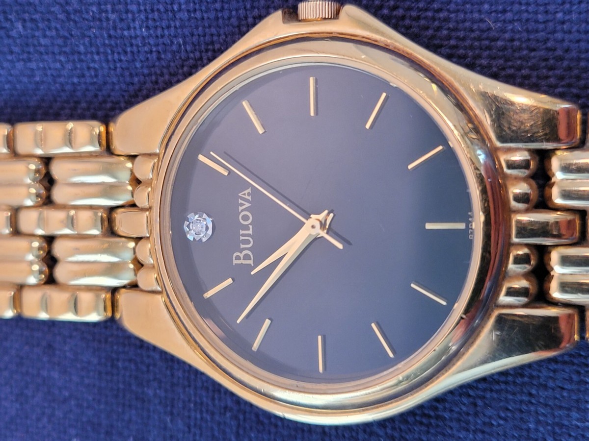 Bulova Men's Quartz Black Bezel Diamond Gold Tone Wrist Bulova Men's Quartz Black Bezel Diamond Gold Tone Wrist
