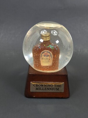 Crown Royal Whiskey Bottle Glass Snow Globe Paperweight Crowning The Millennium