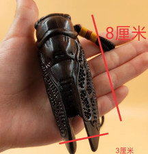 Ebony Wood Carved Cicada Pendant Statue Collection Hand Toy Decor