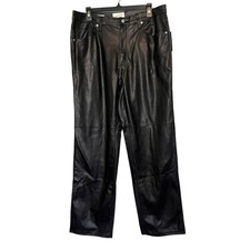 Universal Thread Black Faux Leather High Rise 90s Straight-Leg Pants 14 SHORT