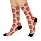 Strawberry Crew Socks, Pink Strawberries Novelty Accessories Socks
