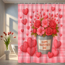 Valentine's Day Floral Shower Curtain - Cute Pink Heart Design