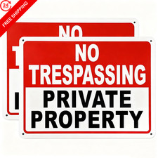 2 Pack No Trespassing Signs Private Property 10x7 Inch, Red, white and black