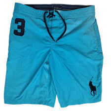Polo Ralph Lauren Swim Trunks Boys L 14-16 Blue Big Pony 3 Logo Board Shorts
