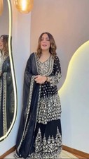 New Faux Georgette Black Top Lehenga With Dupatta For Indian Reception Wear