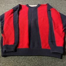 John Ashford Vintage Sweater Red and Navy Stripes Size Large