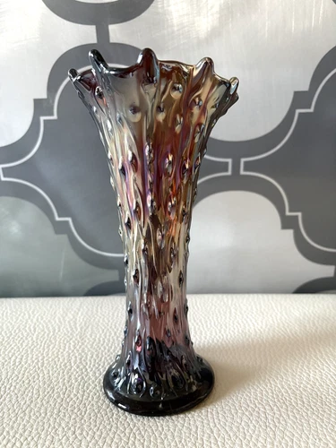 Green / Amethyst Northwood Carnival Glass Standard Tree Trunk Vase