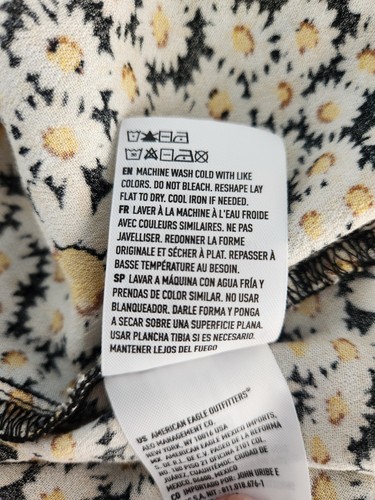 American Eagle Sun dress Yellow Black Floral Mini Size Medium Tie Front Pockets - Picture 9 of 9