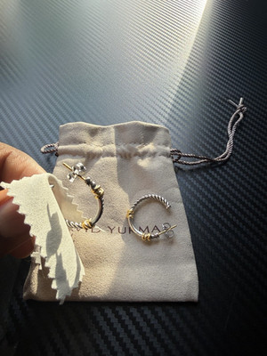 David Yurman Petite Helena Wrap Hoop Earrings 925 Silver w/ 18K Gold & Diamonds