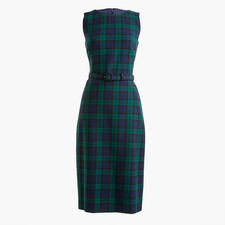 NWT J.Crew Belted Sheath Dress in Navy Multi Black Watch Tartan Dress 6