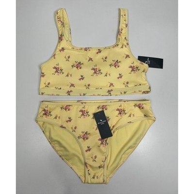 Abercrombie & Fitch Girls Floral Two-Piece Swimsuit Yellow Size 17/18 NWT #75A