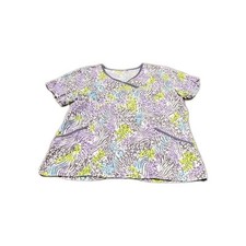Womens L Scrub Top Multi Color Abstract Animal Print Top