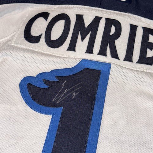 NWT! *SIGNED* Manitoba Moose #1 ERIC COMRIE Hockey Jersey Mens Size L CCM White - Picture 11 of 19